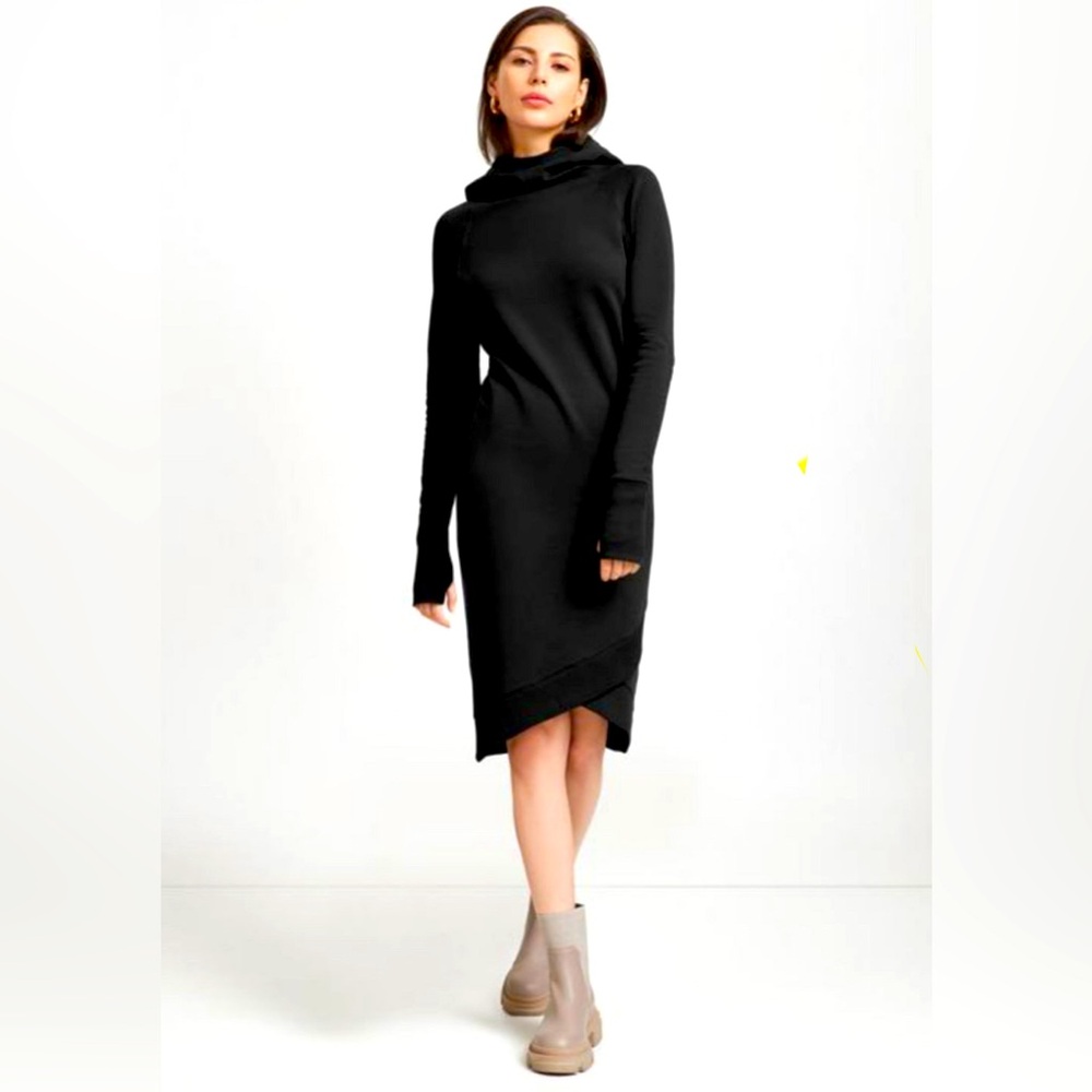 Marcella NYC Walker Sweatshirt Dress Black Size L NWT